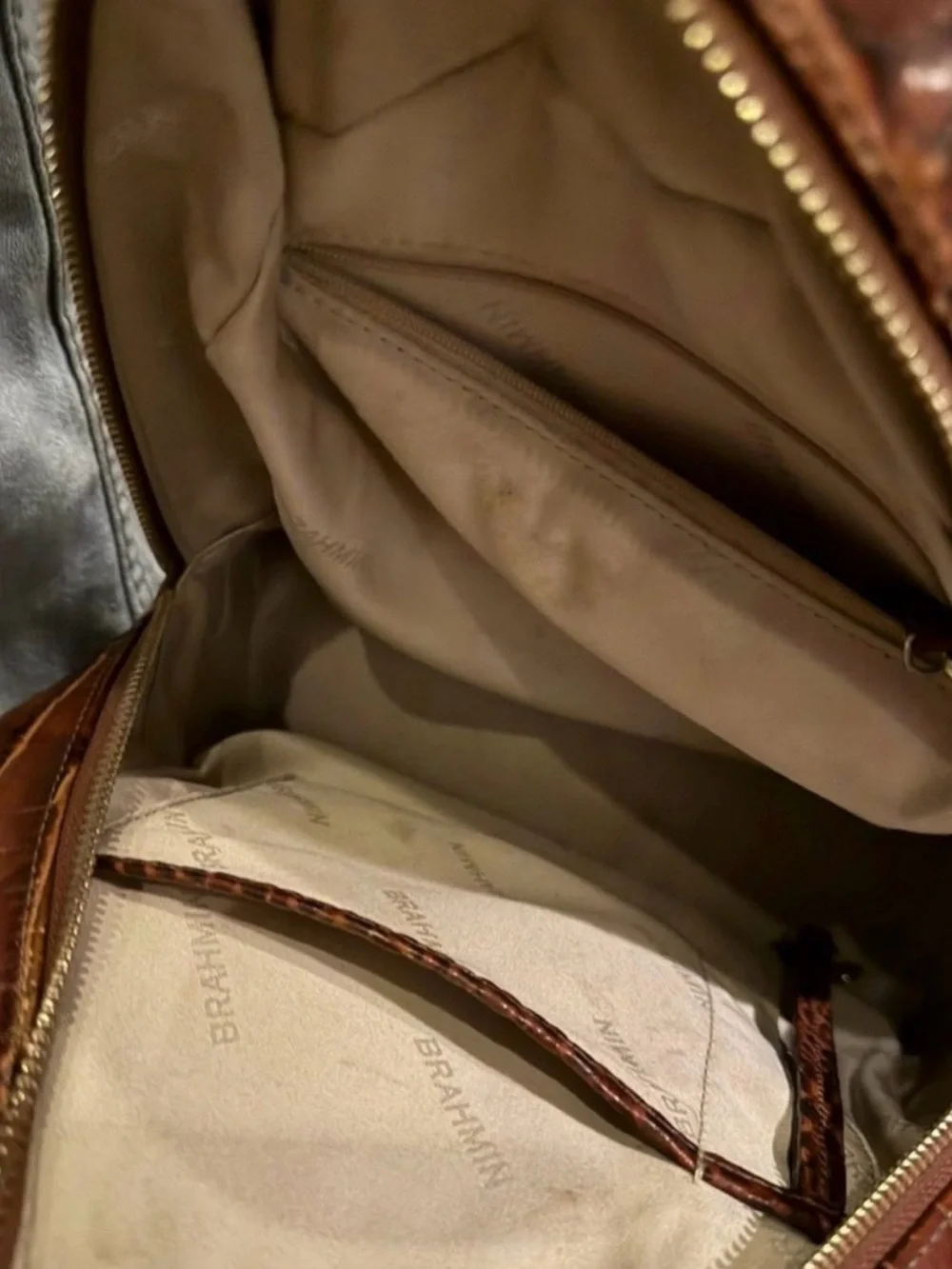Brahmin Brown Croc-Embossed Leather Backpack - Picture 2 of 6